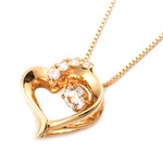 ダイヤモンドペンダント/ネックレス 一粒  K18 イエローゴールド 0.1ct ダンシングストーン ダイヤモンドスウィングネックレス 揺れるダイヤが輝きを増す☆  ハートモチーフ 揺れる ダイヤ
