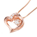 ダイヤモンドペンダント/ネックレス 一粒  K18 ピンクゴールド 0.1ct ダンシングストーン ダイヤモンドスウィングネックレス 揺れるダイヤが輝きを増す☆ ハートモチーフ 揺れる ダイヤ