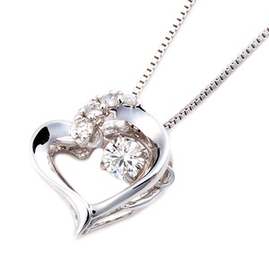 ダイヤモンドペンダント/ネックレス 一粒  K18 ホワイトゴールド 0.1ct ダンシングストーン ダイヤモンドスウィングネックレス 揺れるダイヤが輝きを増す☆ ハートモチーフ 揺れる ダイヤ