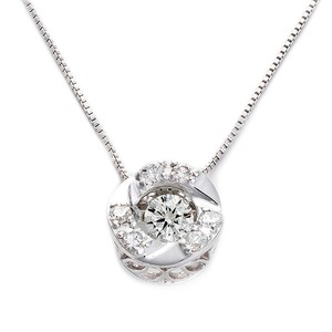ダイヤモンドペンダント/ネックレス 一粒  K18 ホワイトゴールド 0.2ct ダンシングストーン ダイヤモンドスウィングネックレス 揺れるダイヤが輝きを増す☆ サークルモチーフ 揺れる ダイヤ