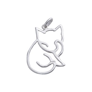 ペンダントトップ 切り抜き 猫A ねこ 銀製 磨き仕上げ 日本伝統工芸品 ハンドメイド スターリングシルバー