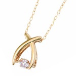 ダイヤモンドペンダント/ネックレス 一粒  K18 イエローゴールド 0.08ct ダンシングストーン ダイヤモンドスウィングネックレス 揺れるダイヤが輝きを増す☆ リボンモチーフ 揺れる ダイヤ