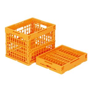 三甲（サンコー） クールオリコン P27Z オレンジ【折りたたみ コンテナボックス】（蓄冷剤収納用中仕切り付）