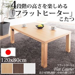 高さ4段階調節 折れ脚こたつ 【フラットローリエ】 120×80cm こたつ フラットヒーター 4尺長方形 日本製 継ぎ足折りたたみ ホワイト 