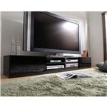背面収納TVボード ロビン 幅210cm ローボード（テレビ台/テレビボード） ブラック（前板鏡面タイプ） 