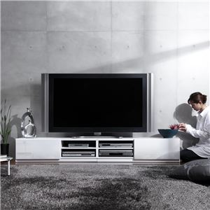 背面収納TVボード ロビン 幅210cm ローボード（テレビ台/テレビボード） ホワイト（前板鏡面タイプ） 