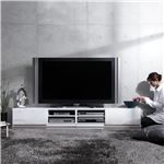 背面収納TVボード ロビン 幅210cm ローボード（テレビ台/テレビボード） ホワイト（前板鏡面タイプ） 