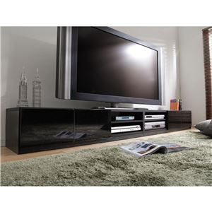 背面収納TVボード ロビン 幅240cm ローボード（テレビ台/テレビボード） ブラック(前板鏡面タイプ) 