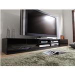 背面収納TVボード ロビン 幅240cm ローボード（テレビ台/テレビボード） ブラック(前板鏡面タイプ) 
