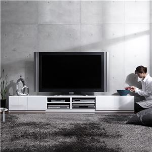 背面収納TVボード ロビン 幅240cm ローボード（テレビ台/テレビボード） ホワイト(前板鏡面タイプ) 