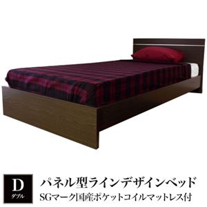 パネル型ラインデザインベッド ダブル SGマーク国産ポケットコイルマットレス付 ホワイト 284-01-D（108618）