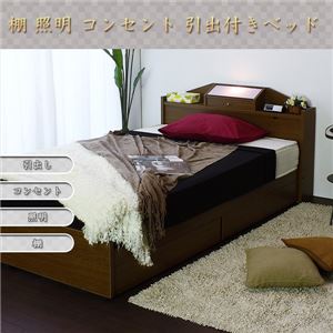 棚 照明 コンセント  収納付ききベッド シングル SGマーク国産ボンネルコイルマットレス付 ブラウン A269-31-S（10816B）