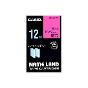 （まとめ買い）カシオ CASIO 蛍光テープ XR-12FPK 桃に黒文字 12mm 【×5セット】