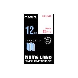 （まとめ買い）カシオ CASIO ラベルテープ XR-12WER 白に赤文字 12mm 【×5セット】