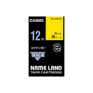 （まとめ買い）カシオ CASIO 強粘着テープ XR-12GYW 黄に黒文字 12mm 【×5セット】