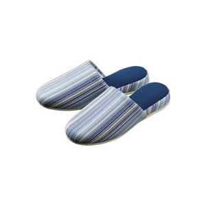 （まとめ買い）オーミケンシ レザー調ストライプ柄スリッパ 5501ブルー 【×3セット】