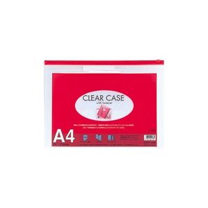 （まとめ買い）LIHITLAB クリアケース F-74S A4S 赤 【×10セット】
