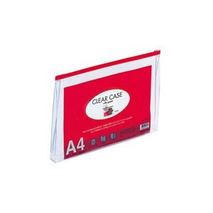 （まとめ買い）LIHITLAB クリアケース マチ付き F-74SM A4S 赤 【×10セット】