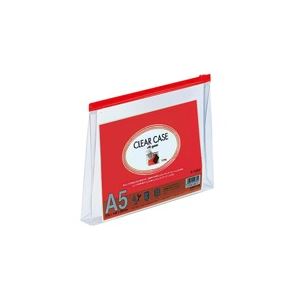 （まとめ買い）LIHITLAB クリアケース マチ付き F-72SM A5S 赤 【×10セット】