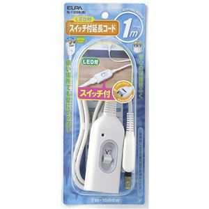 （業務用セット） ELPA スイッチ付延長コード 1m W-S1010B（W） 【×5セット】