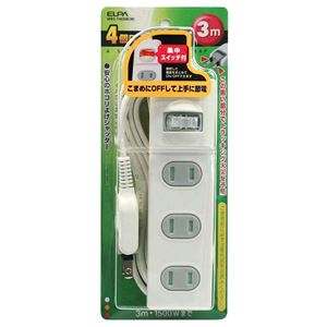 （業務用セット） ELPA 扉付タップ 集中スイッチ付 4個口 3m WBS-T4030B（W） 【×10セット】