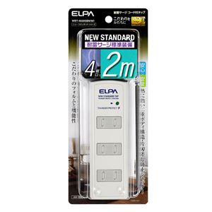 （業務用セット） ELPA 耐雷サージ機能付コード付タップ 4個口 2m ホワイト WBT-4020SBN（W） 【×5セット】