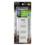 （業務用セット） ELPA 耐雷サージ機能付コード付タップ 4個口 3m ホワイト WBT-4030SBN（W） 【×5セット】