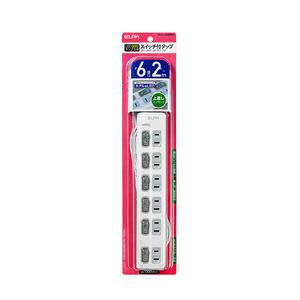 （業務用セット） ELPA スイッチ付タップ LEDランプ 上挿し 6個口 1m WLS-LU62EB（W） 【×5セット】