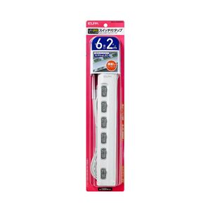 （業務用セット） ELPA スイッチ付タップ LEDランプ 横挿し 6個口 2m WLS-LY62EB（W） 【×5セット】