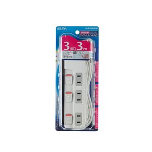 （業務用セット） ELPA スイッチ付タップ ランプレス 3個口 3m WLS-U33EB（W） 【×5セット】