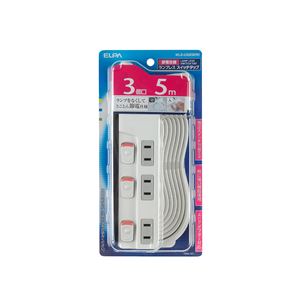 （業務用セット） ELPA スイッチ付タップ ランプレス 3個口 5m WLS-U35EB（W） 【×5セット】