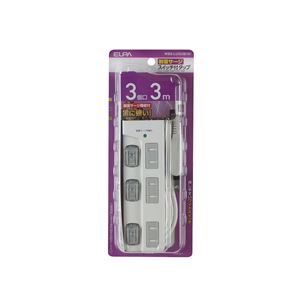 （業務用セット） ELPA LEDランプスイッチ付タップ 耐雷サージ機能付 3個口 3m WBS-LU303B（W） 【×5セット】