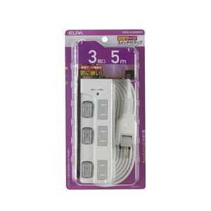 （業務用セット） ELPA LEDランプスイッチ付タップ 耐雷サージ機能付 3個口 5m WBS-LU305B（W） 【×5セット】
