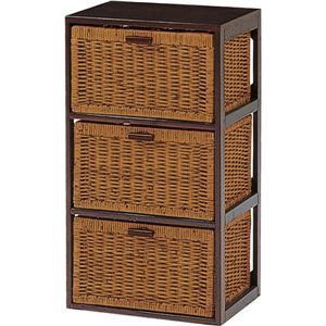 ランドリーチェスト 枯淡シリーズ 3段 木製(籐・天然木) 引き出し収納付き 【完成品】 