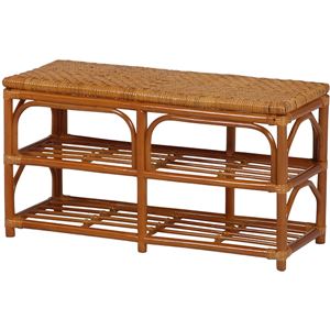 ベンチチェア 木製(籐) 座面手編み 幅75cm×奥行30cm×高さ40cm 