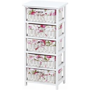 ランドリーチェスト 5段 木製 バスケット引き出し収納付き 【完成品】 