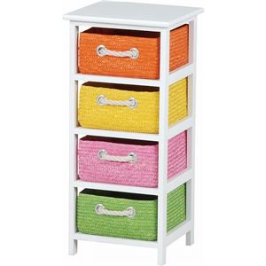 ランドリーチェスト 4段 木製 引き出し収納付き 白(ホワイト) 【完成品】 
