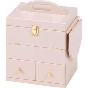 コスメボックス 木製 ミラー/バタフライ式ミニテーブル付き ピンク 