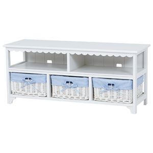 ローボード（テレビ台/テレビボード） 木製 内布付きバスケット収納3つ付き 白 【完成品】 