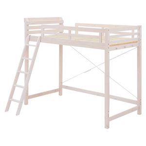 ロフトベッド 木製 ハイタイプ 階段/宮付き 白 