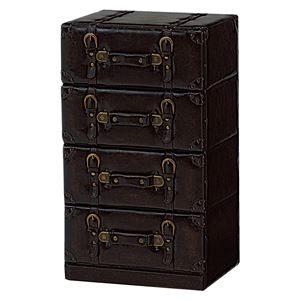 チェスト 4段 合成皮革 トランク型 チェスターシリーズ ダークブラウン 【完成品】