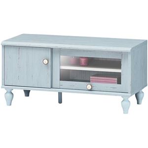 アンティーク調 木目調ローボード/テレビボード ブルー 【French-Shabby】フレンチシャビー 