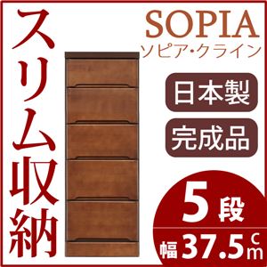 隙間収納チェスト/タンス 幅37.5cm 5段 本体：ブラウン/茶 木製 スリム家具 すきま収納 【日本製/完成品】