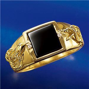 18金オニキスダイヤリング 指輪 龍鳳 22号