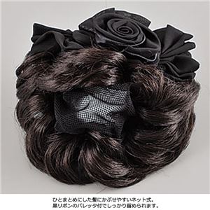 バレッタ付きリボンウィッグ ブラック