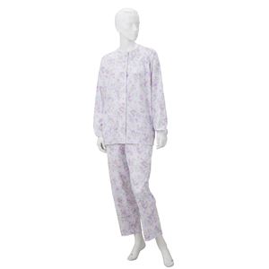 きほんのパジャマ(寝巻き) 【婦人用 S】 綿100％ マジックテープ付き ズボン/前開き ［介護用品］ パープル（紫）