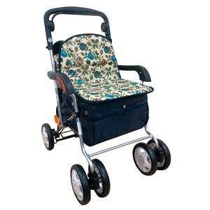 きほんのシルバーカー 反射機能/取り外し可能バッグ付き フラワーブルー ［歩行補助用品/介護用品］