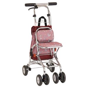 きほんのコンパクトシルバーカー スチール製 反射機能付き フラワーピンク ［歩行補助用品/介護用品］