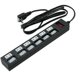 （まとめ）個別・集中スイッチ付節電タップ 6個口 2m 黒 ヤザワ HBKS672BK【×3セット】