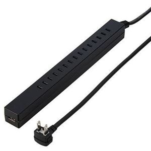 （まとめ）差し込みフリータップ USB付 ブラック 2.5m ヤザワ H75025BKUSB【×2セット】
